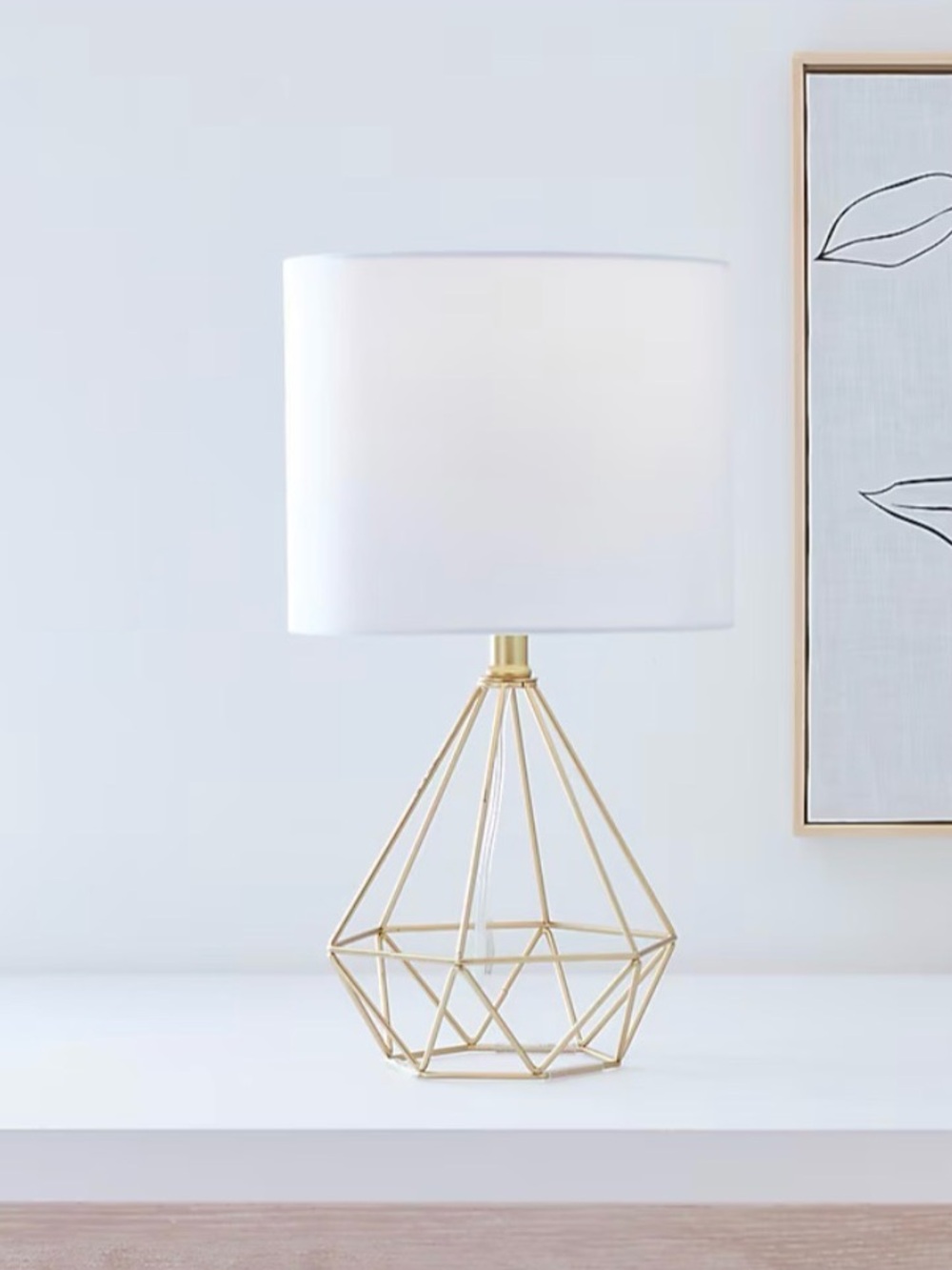 Modern Geometric Table Lamp with White Shade - Gold Base